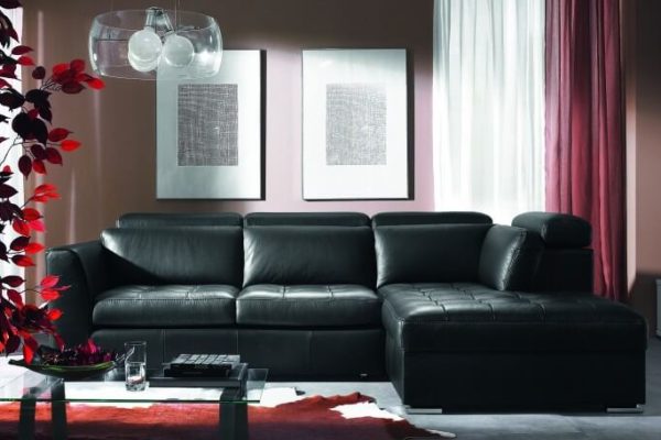 Кожаный диван в интерьере гостиной (фото)