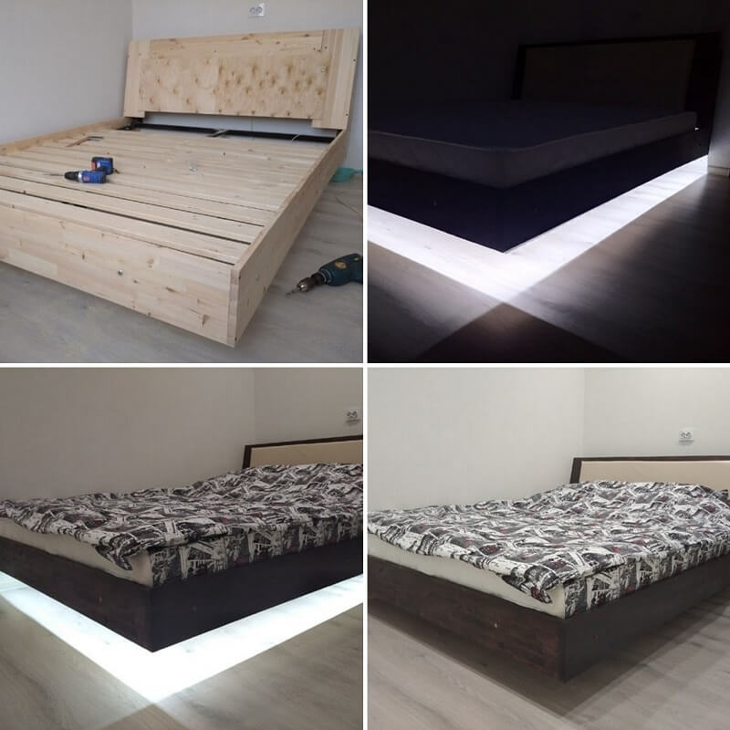 На фото: кровать с парящим эффектом и подсветкой своими руками #Дизайн #Дом #Ремонт #Интерьер #Строительство #Design #Interiordesign #Handmade #DIY #Technology